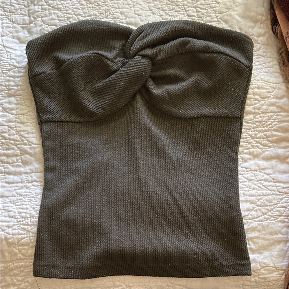Showpo Olive Ribbed Strapless Tube Top